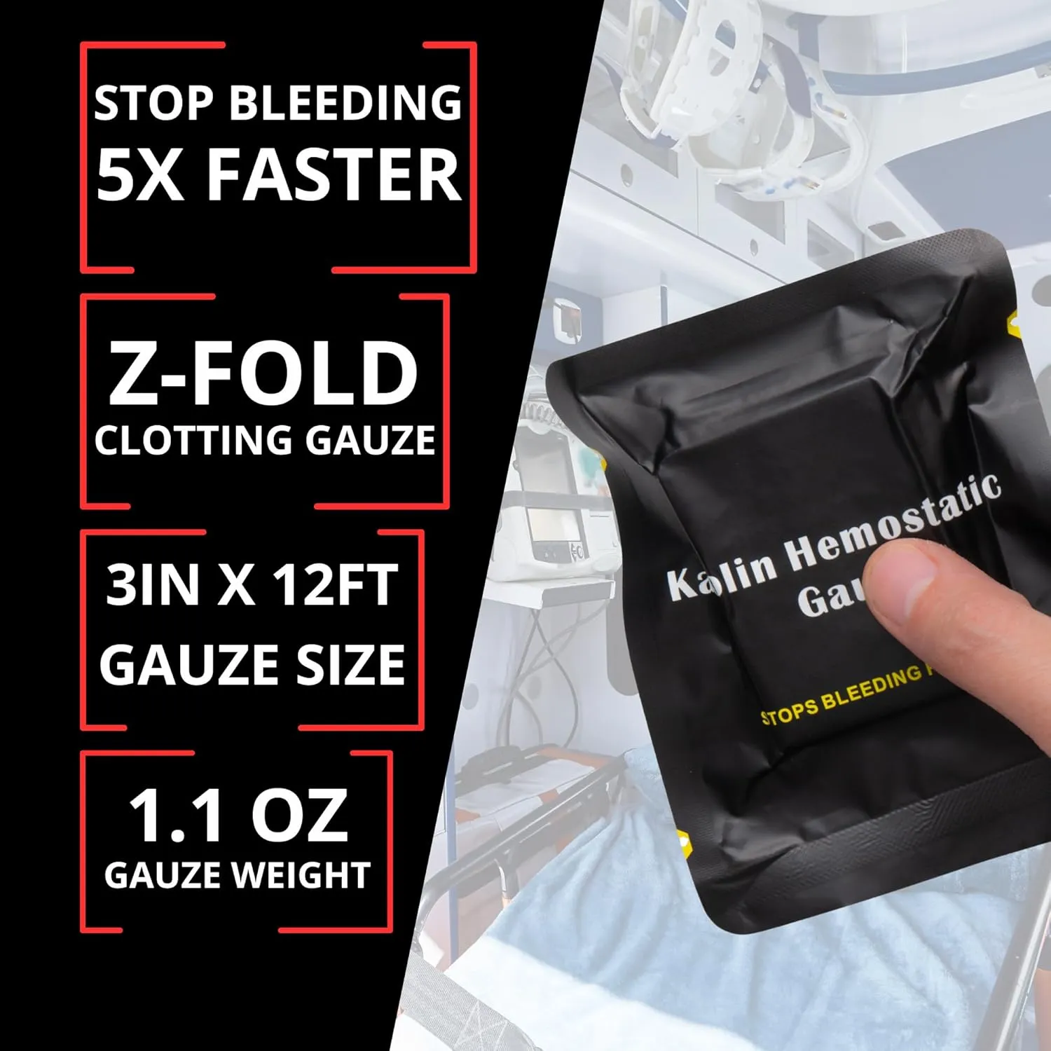 First Aid Advanced Quick Clotting Combat - Flexible Hemostatic - Stop The Bleed kit Faster Wound Packing with Quick Clotting Medical - Survival Kit Supplies - 3" x 12.5' (CT-Gauze) (CT-GAUZE2)