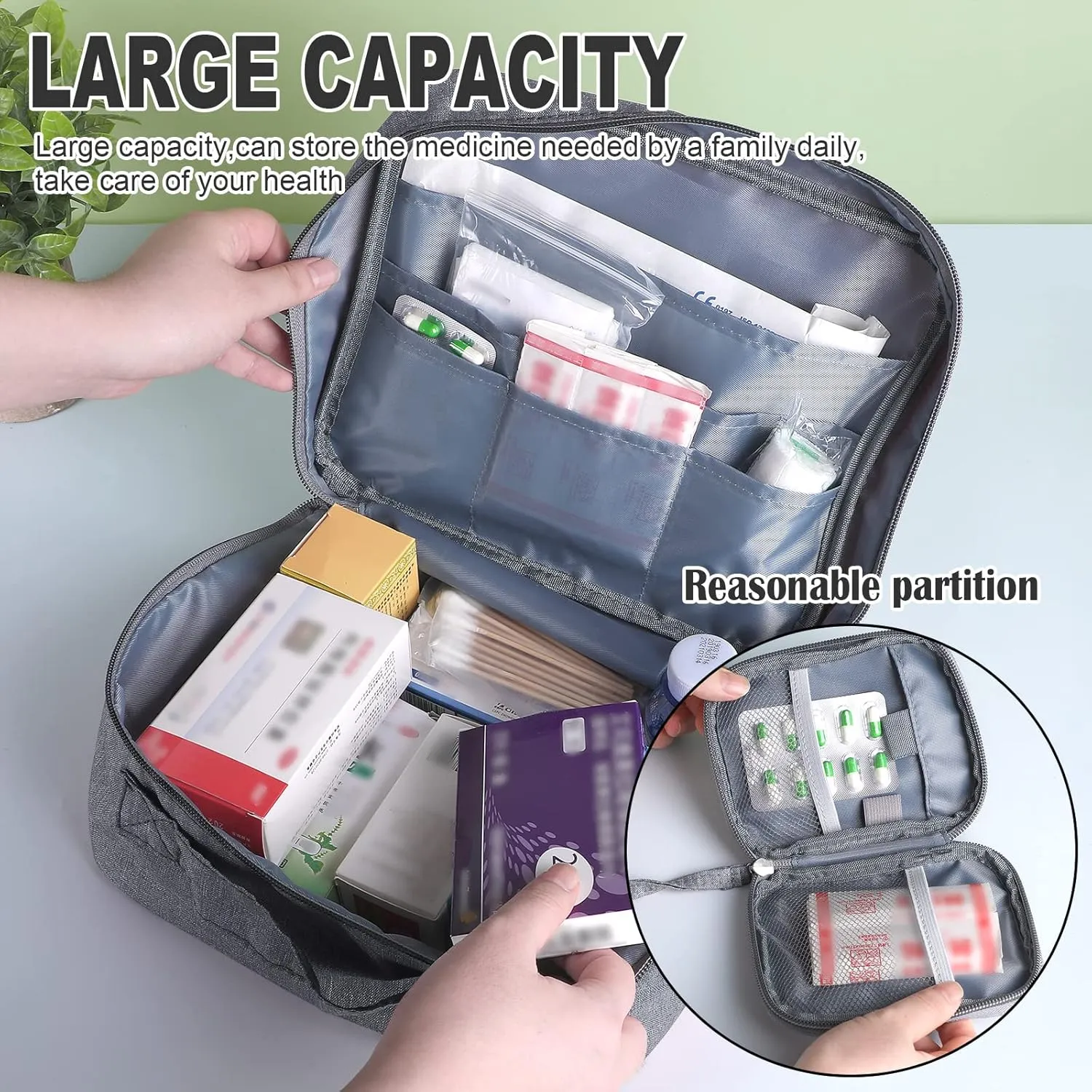 First Aid Bag Empty, Emergency Medic Trauma Bag, Medicine Bag for Traveling Home Hiking Camping Car Office (Large and Small, Cationic Grey)