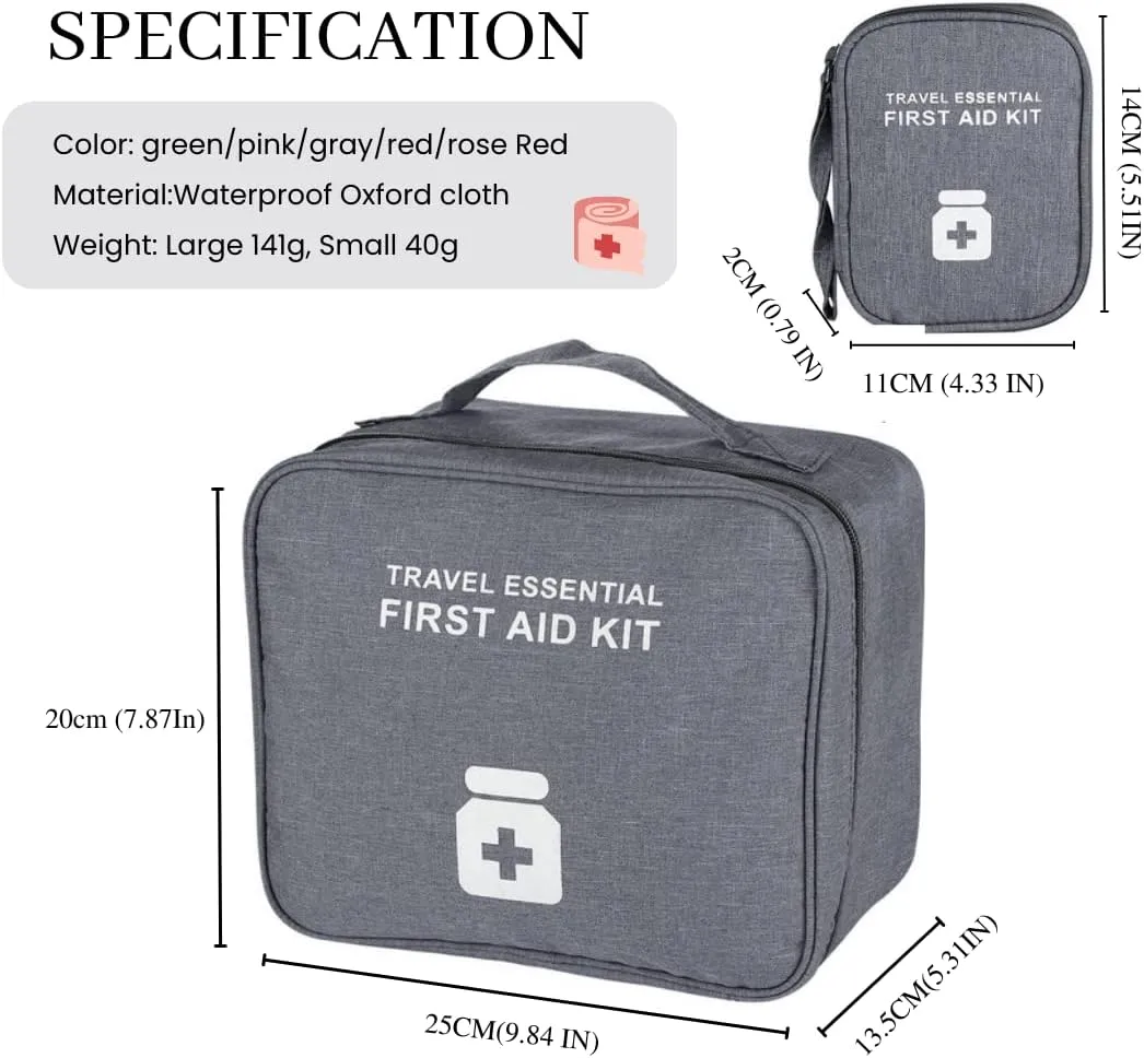 First Aid Bag Empty, Emergency Medic Trauma Bag, Medicine Bag for Traveling Home Hiking Camping Car Office (Large and Small, Cationic Grey)