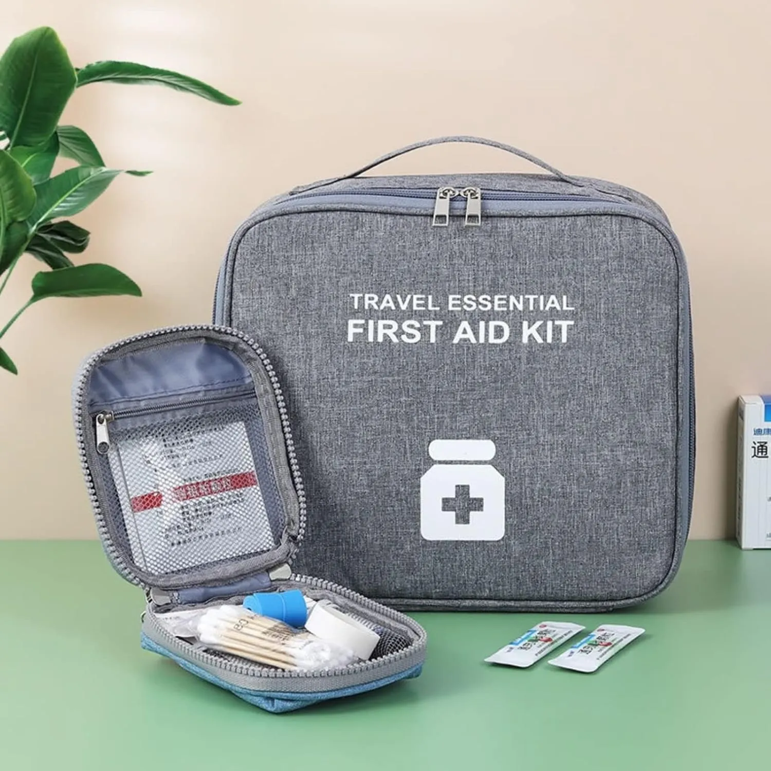 First Aid Bag Empty, Emergency Medic Trauma Bag, Medicine Bag for Traveling Home Hiking Camping Car Office (Large and Small, Cationic Grey)