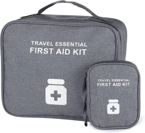 First Aid Bag Empty, Emergency Medic Trauma Bag, Medicine Bag for Traveling Home Hiking Camping Car Office (Large and Small, Cationic Grey)