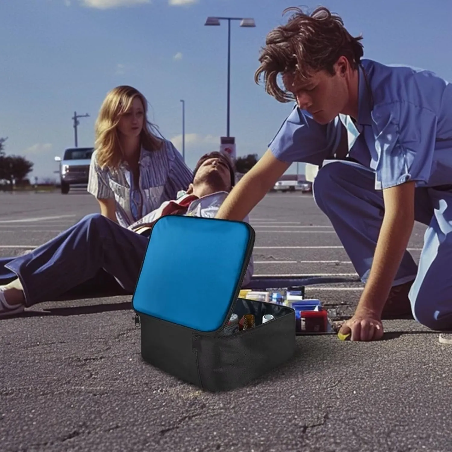 First Aid Bag Empty Organizer Blue Small Empty Emergency Medical Bag Portable Empty Storage Compact Survival Medicine Pouch for Home Outdoor Travel Camping Hiking