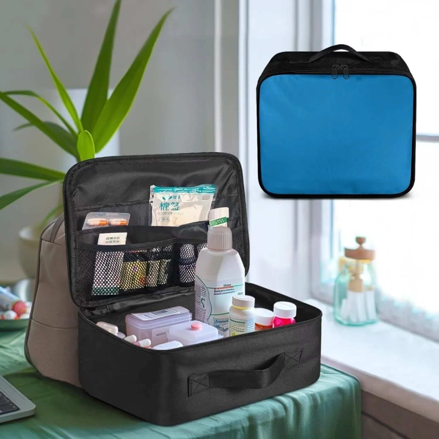 First Aid Bag Empty Organizer Blue Small Empty Emergency Medical Bag Portable Empty Storage Compact Survival Medicine Pouch for Home Outdoor Travel Camping Hiking
