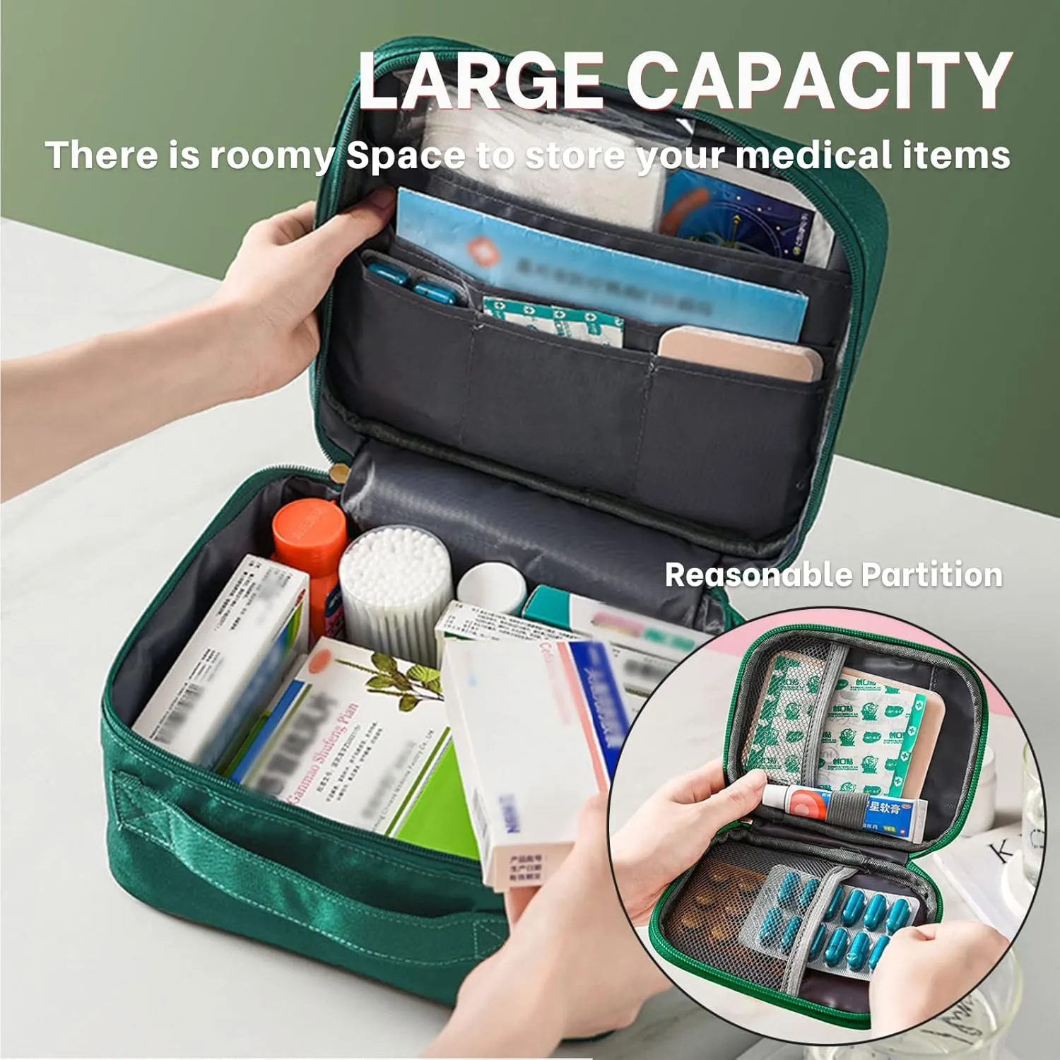 First Aid Bag Empty, Waterproof Emergency Medic Trauma Bag, Medicine Bag For Traveling ,Home Hiking Camping Car Office(Large,Green)