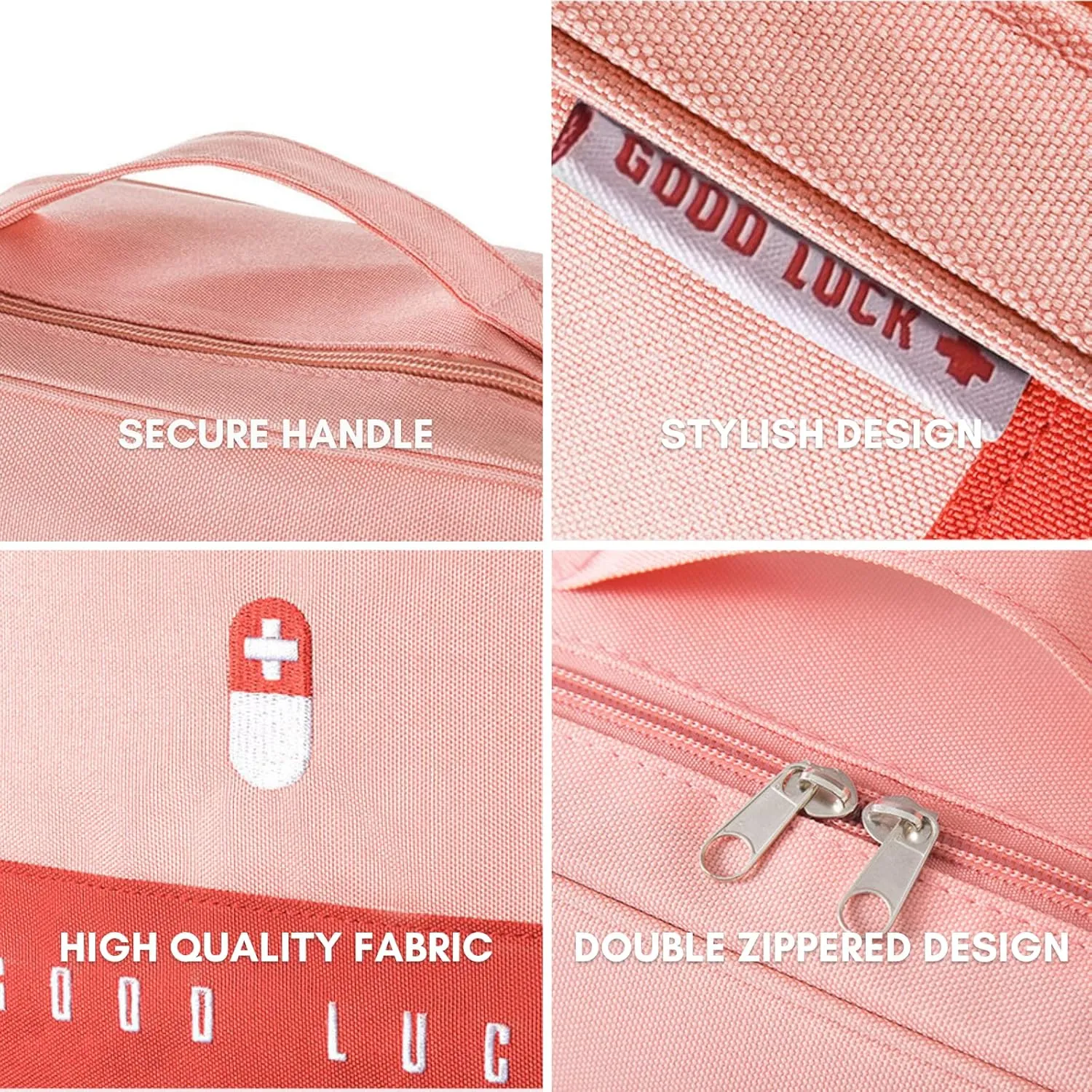 First Aid Bag Empty, Waterproof Emergency Medic Trauma Bag, Medicine Bag For Traveling ,Home Hiking Camping Car Office(Large,Pink)