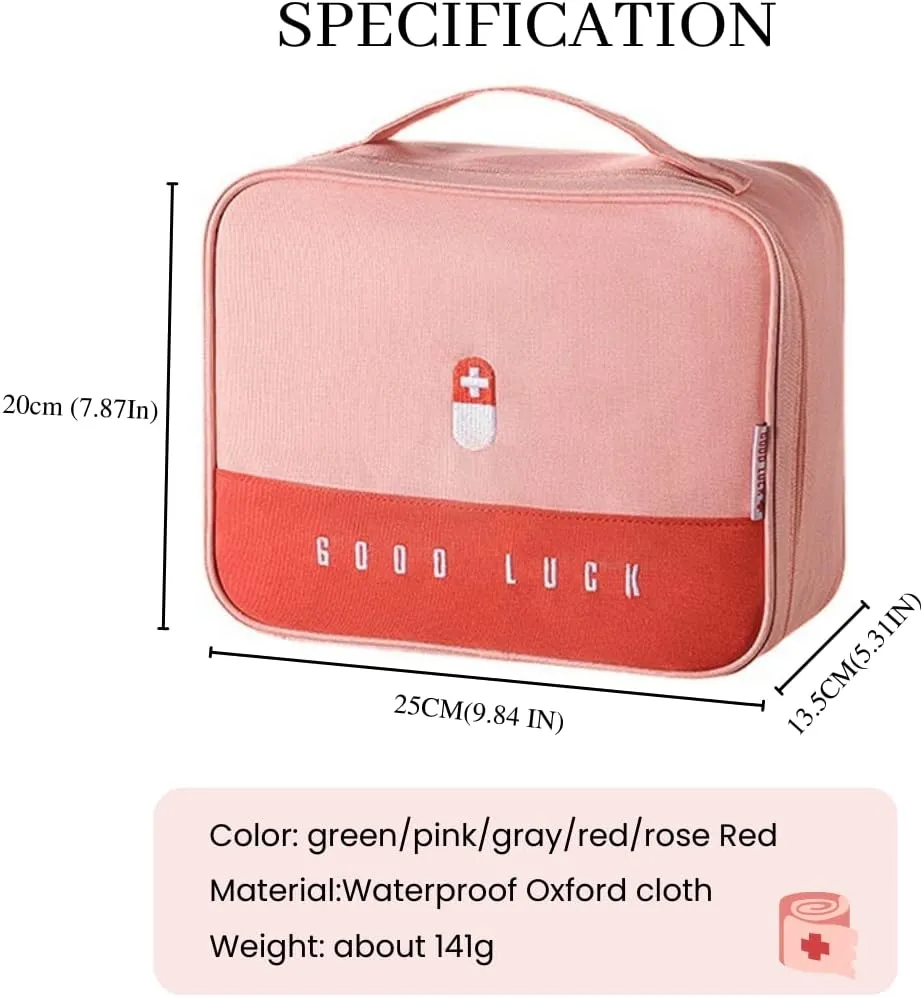 First Aid Bag Empty, Waterproof Emergency Medic Trauma Bag, Medicine Bag For Traveling ,Home Hiking Camping Car Office(Large,Pink)