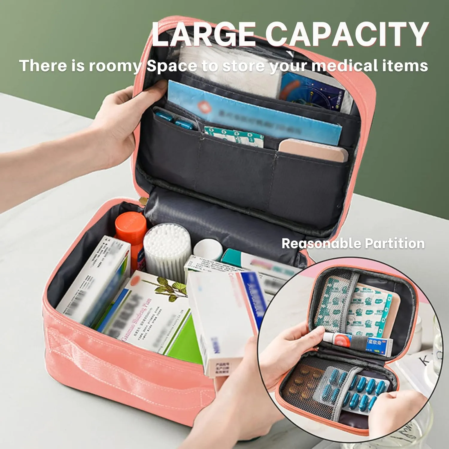 First Aid Bag Empty, Waterproof Emergency Medic Trauma Bag, Medicine Bag For Traveling ,Home Hiking Camping Car Office(Large,Pink)