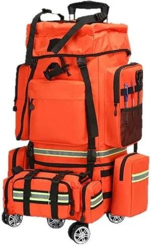 First Aid Kit Large Capacity Waterproof Flame Retardant Detachable Roller Backpack Firefighting Bag Medical Supplies Bag(C)