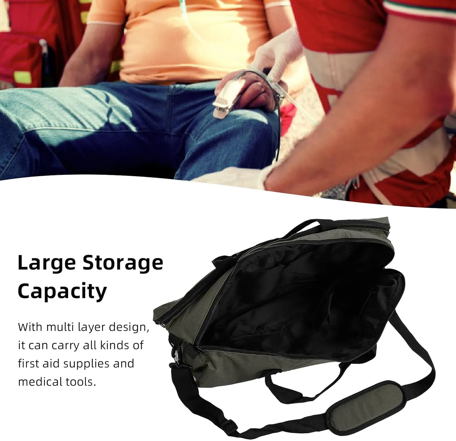 First Aid Medical Bag, Large Capacity Emergency Supplies Organizer, Water proof Medical Travel Bag with Adjustable Shoulder Straps and Waist Belt (Green)