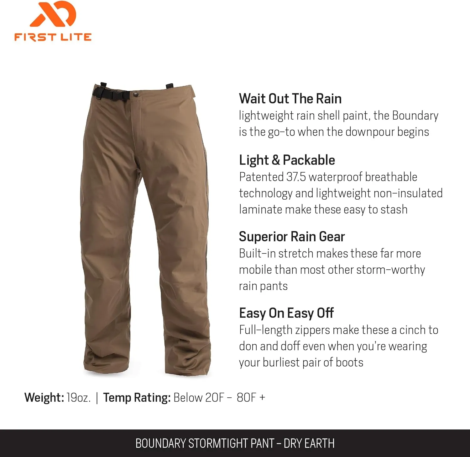 First Lite Men's Boundary Stormtight Pant - Lightweight Packable Waterproof Camo Hunting Pants