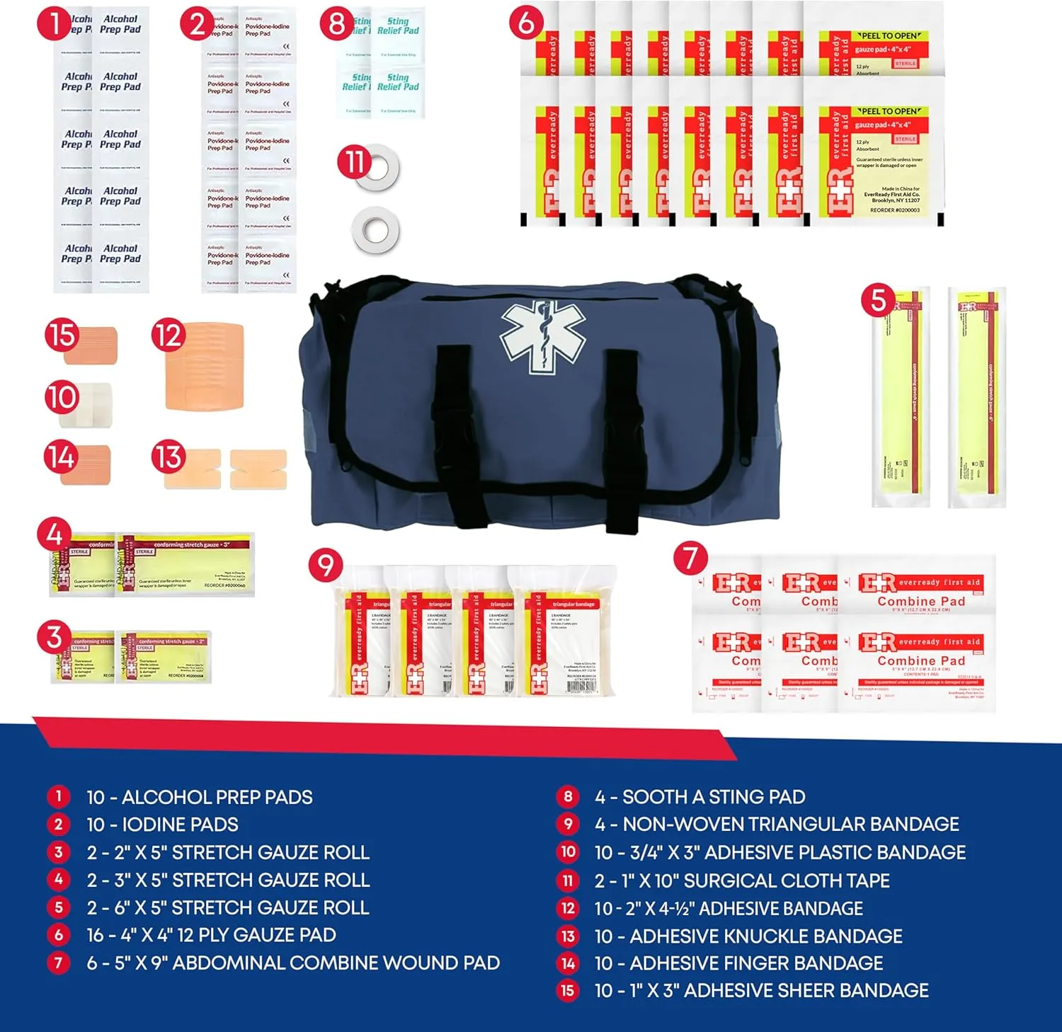 First Responder Trauma First Aid Kit Bag – Fully Stocked Emergency Medical Kit for Workplace, Vehicle & Home – OSHA & ANSI Compliant – Portable – Blue
