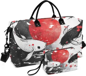 Fish Cherry Moon Duffel Bag for Traveling, Travel Bag Gym Bag, with Multiple Interior Pockets Shoulder Weekender Bag for Women Men with Toiletry Bag 20.5L x 7.9W x 13.8H