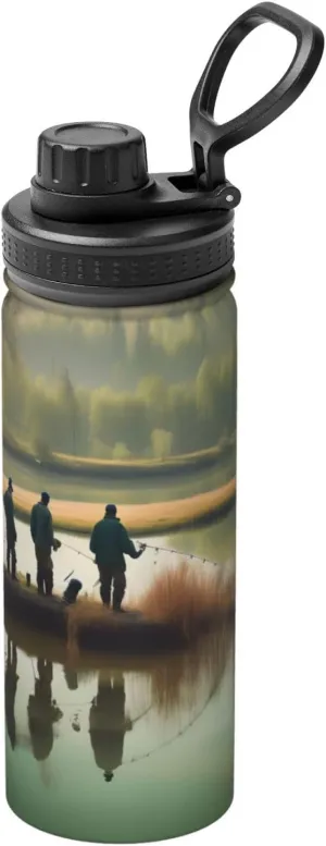 Fishing Lake Fishermen Sports Insulated Water Bottle - Premium 18 oz. Stainless Steel Hydration Bottle for Outdoor Enthusiasts