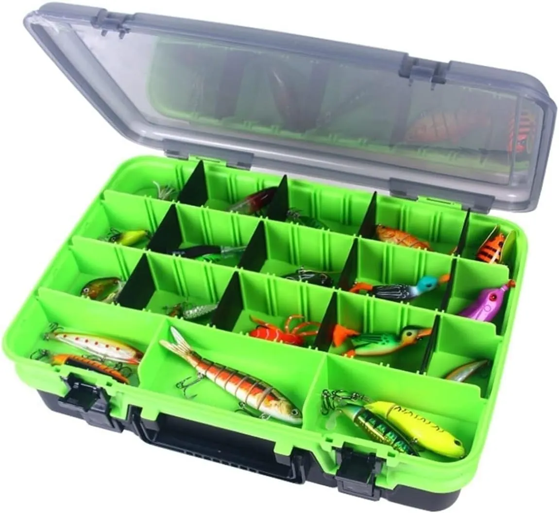 Fishing Organizer Fishing Bait Storage Box Double-Layer Fishing Bait Box Portable Multi-Fishing Tackle Storage Box All-Weather Fishing Lure Organizer(Green)