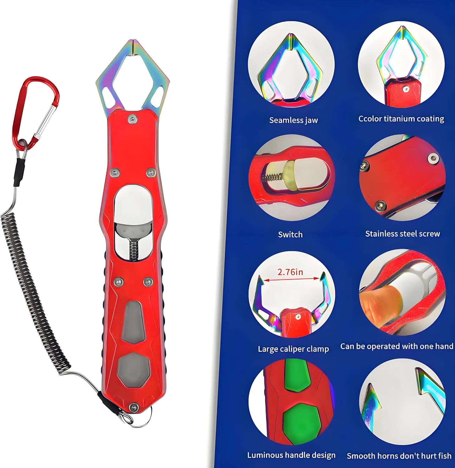 Fishing Pliers Saltwater, Split Ring Pliers Hook Remover with Safety Lock, Fishing Tools with Sheath and Lanyard, Fishing Gifts for Men (red)