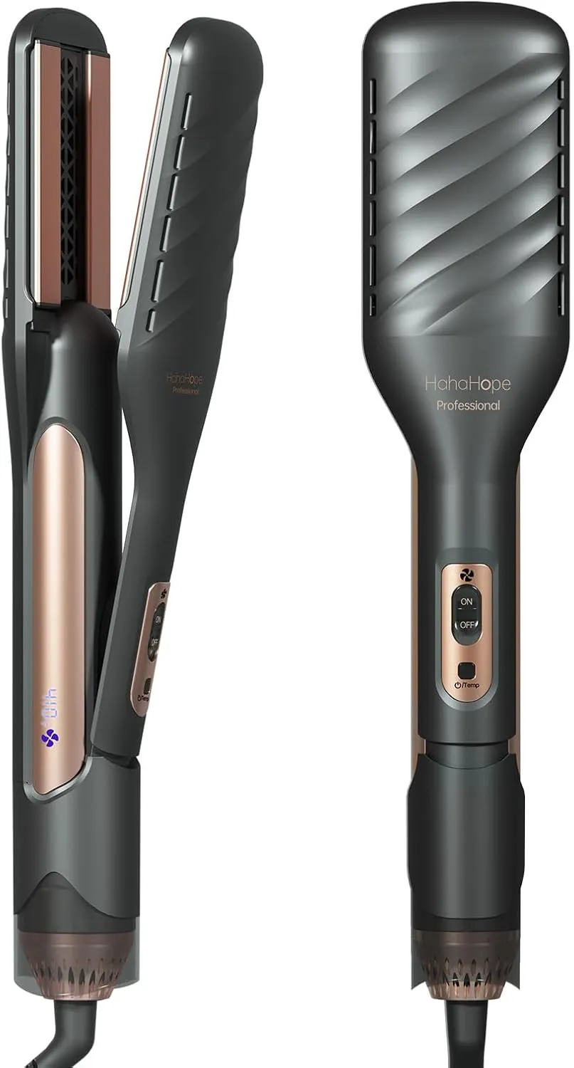Flat Iron Hair Straightener, Hair Dryer and Straightener 2-in-1, Hair Styling Tools, 60000RPM Speed Fast Dry, Mult-Temp Suitable for Dry/Wet Hair, Dual Voltage 100-230V