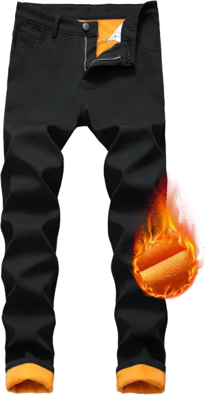 Fleece Lined Jeans Men,Winter Flannel Lined Jeans for Men Thermal Thicken Stretch Warm Denim Pants