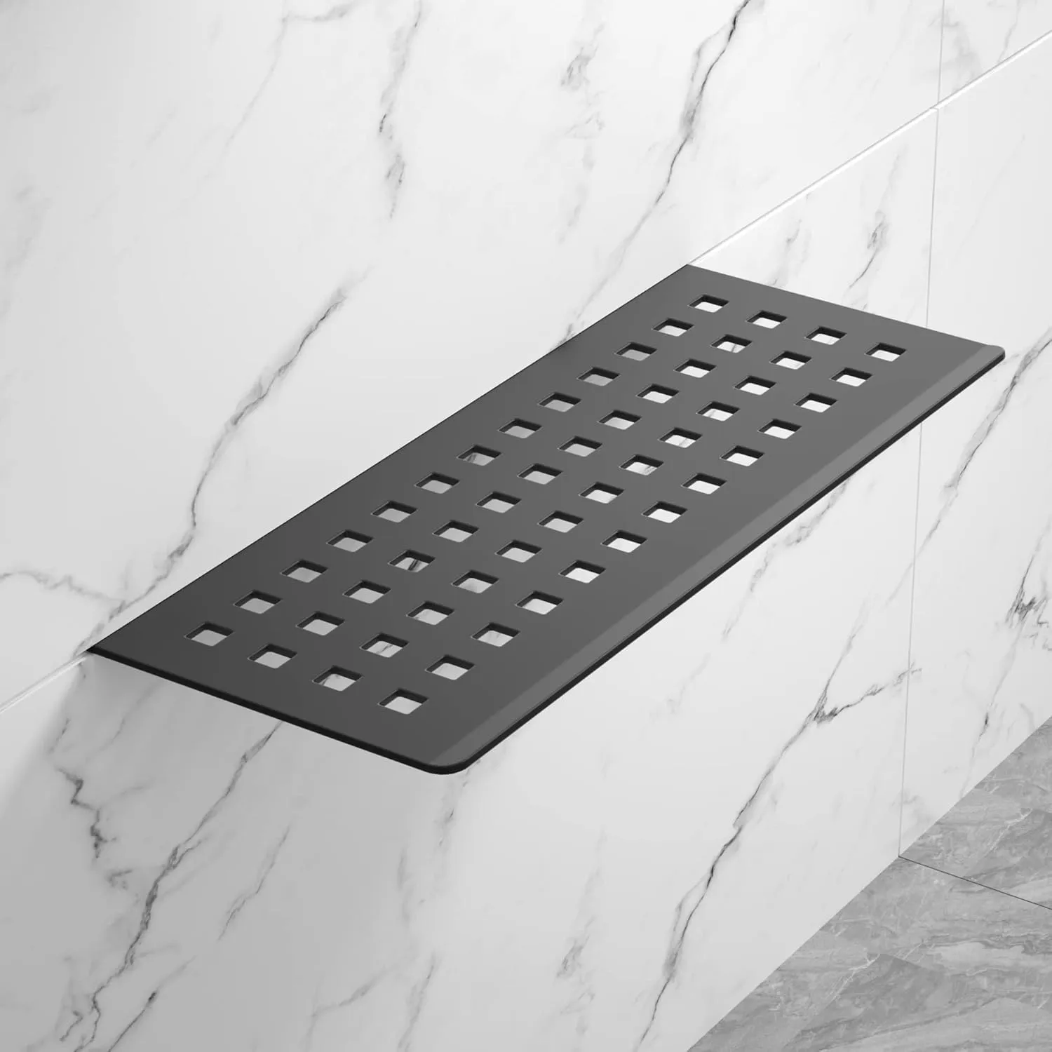 Floating Shower Shelf, 10" Matte Black 304 Stainless Steel Recessed Wall Shelf for Lavatory, Rectangular Designed Heavy Duty Bathroom Shelf for Tiled Wall Remodel and Renovation