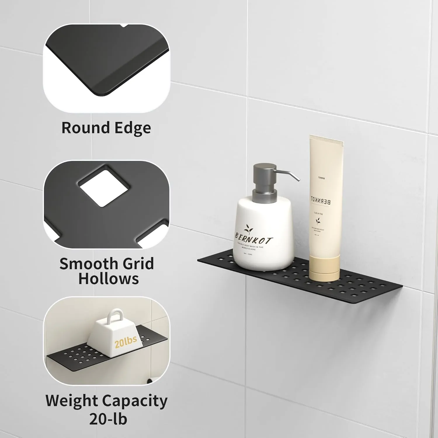 Floating Shower Shelf, 10" Matte Black 304 Stainless Steel Recessed Wall Shelf for Lavatory, Rectangular Designed Heavy Duty Bathroom Shelf for Tiled Wall Remodel and Renovation