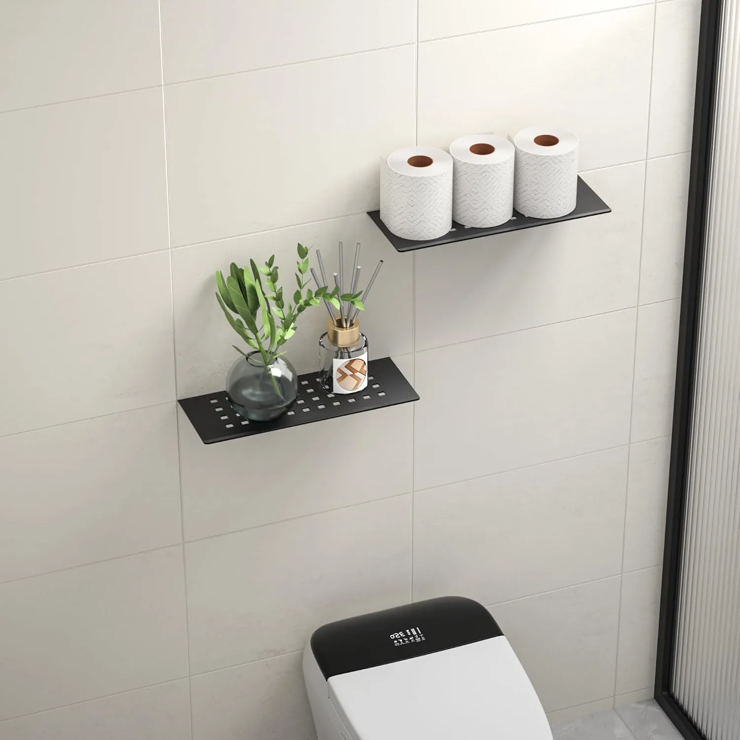 Floating Shower Shelf, 10" Matte Black 304 Stainless Steel Recessed Wall Shelf for Lavatory, Rectangular Designed Heavy Duty Bathroom Shelf for Tiled Wall Remodel and Renovation
