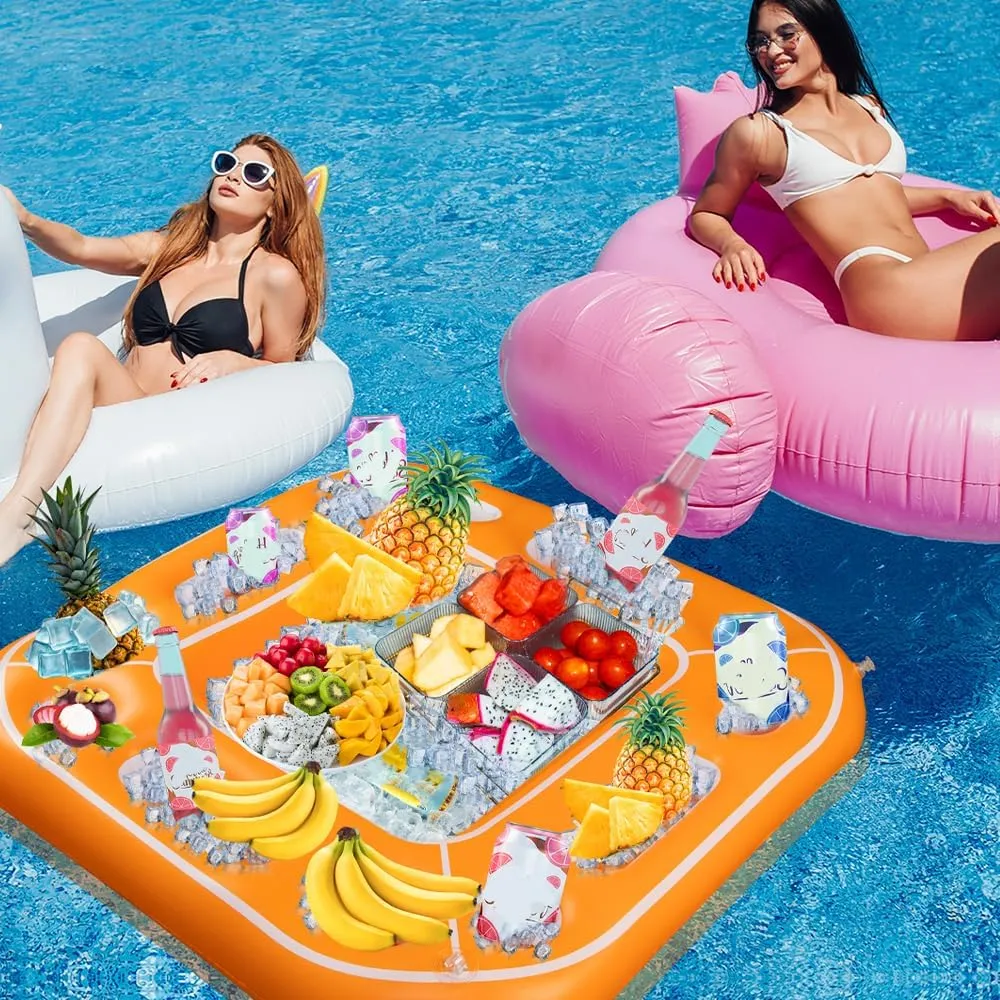 Floating Table for Pool Game with Waterproof Playing Cards, Inflatable Pool Party Tray Float for Drink Snack Holder, Floating Card Game Table, Pool Accessories for Hot Tub, Beach Summer Parties Green