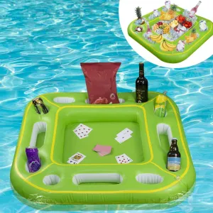 Floating Table for Pool Game with Waterproof Playing Cards, Inflatable Pool Party Tray Float for Drink Snack Holder, Floating Card Game Table, Pool Accessories for Hot Tub, Beach Summer Parties Green