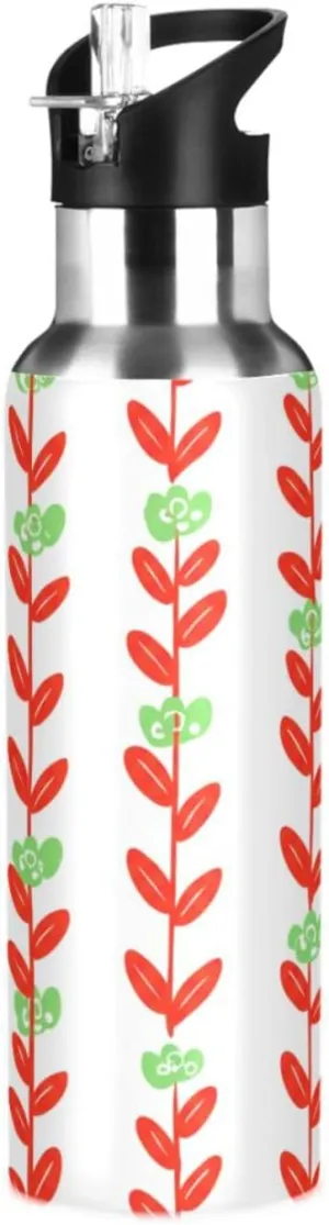 Flowering Branch Sports Water Bottle with Straw, 22oz BPA Free Stainless Steel Vacuum Insulated Bottle for Gym Fitness Outdoor