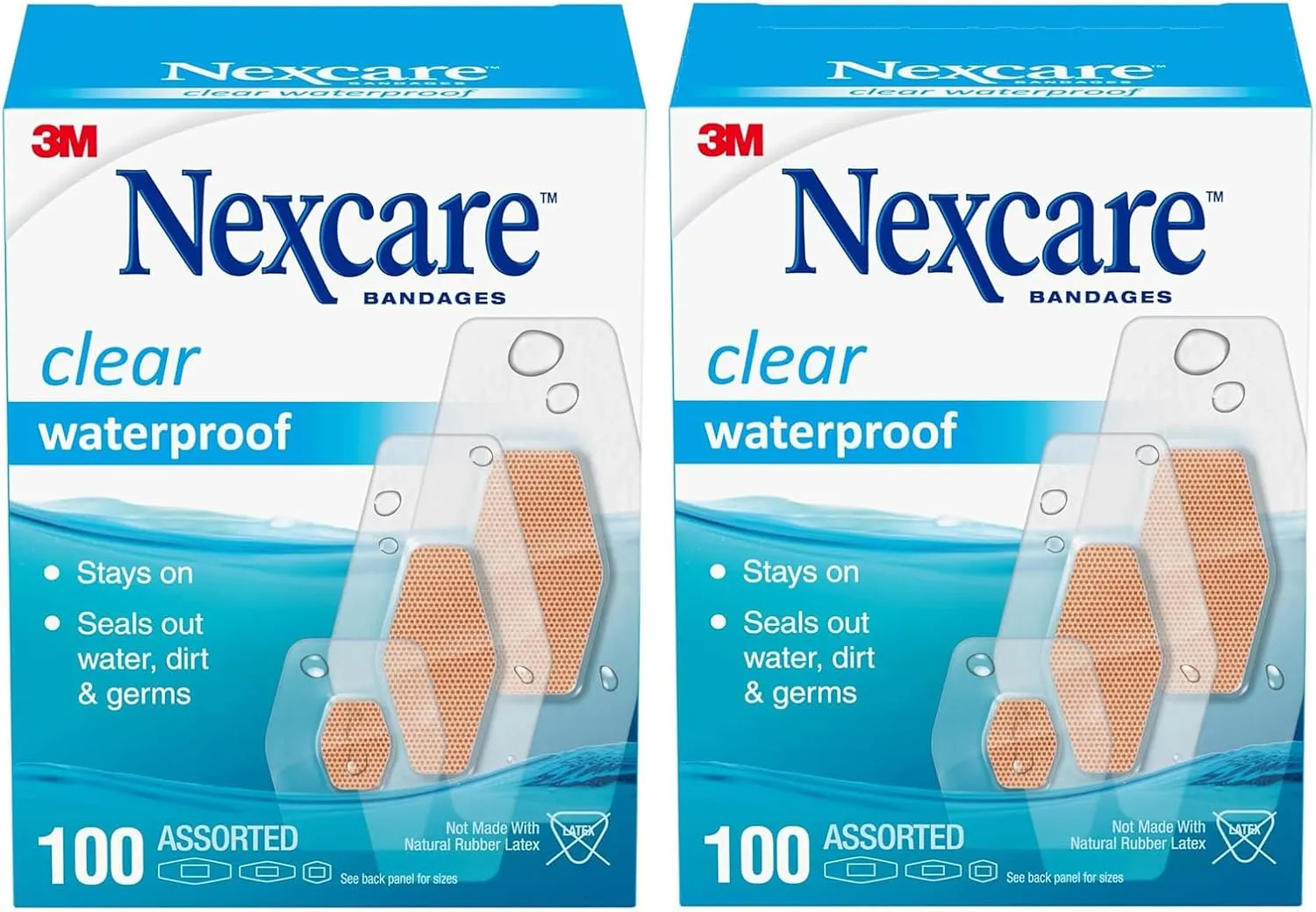 Fred's Favorite Waterproof Assorted Bandages, Stays on in The Pool, Holds for 12 Hours, Clear Bandages for Fingers and Elbows 432-100 - 100ct (2 Pack)