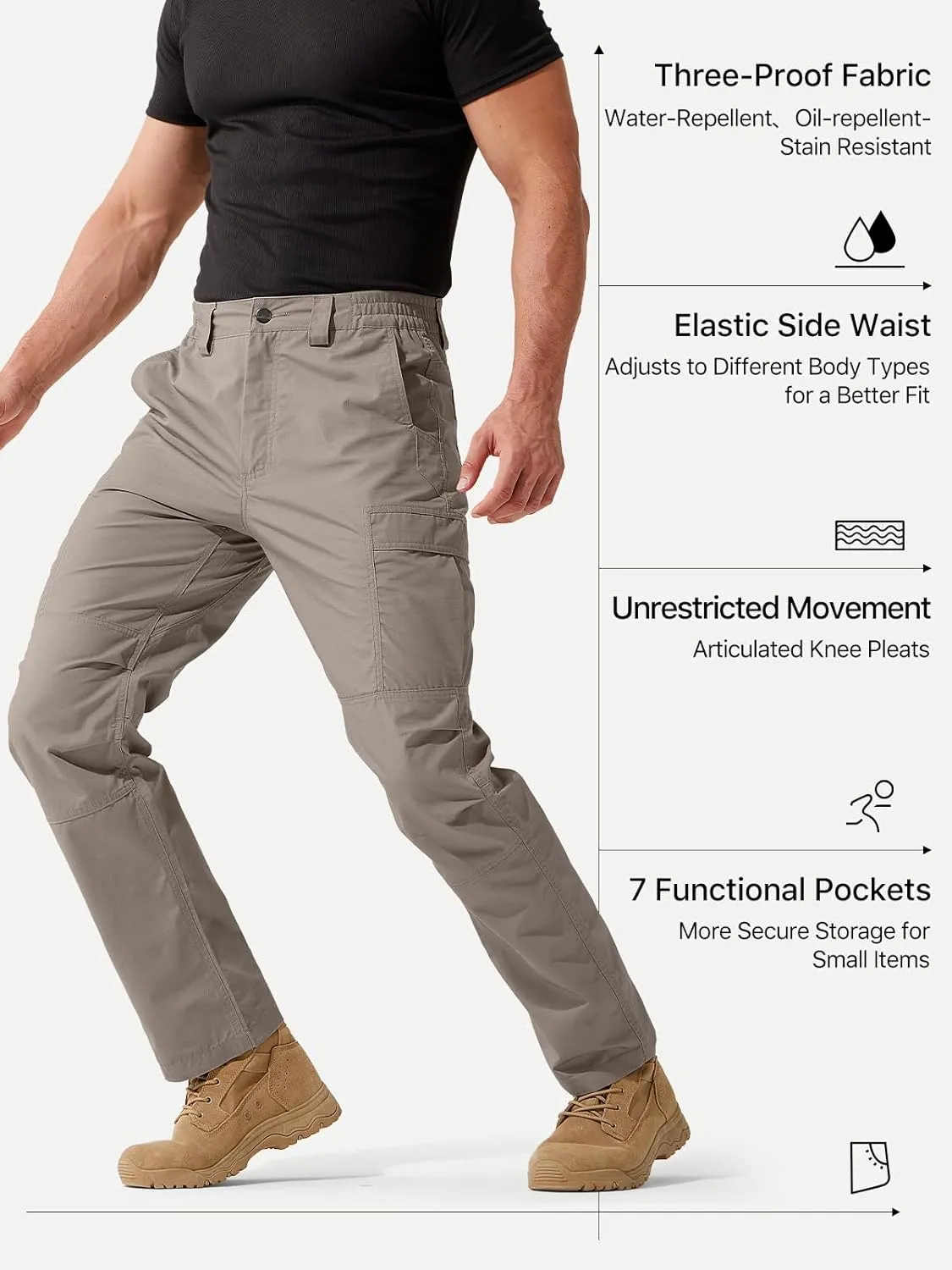 FREE SOLDIER Men's Cargo Pants Water Resistant Ripstop Tactical Pants for Men Work Pants Lightweight Outdoor Hiking Pants Men