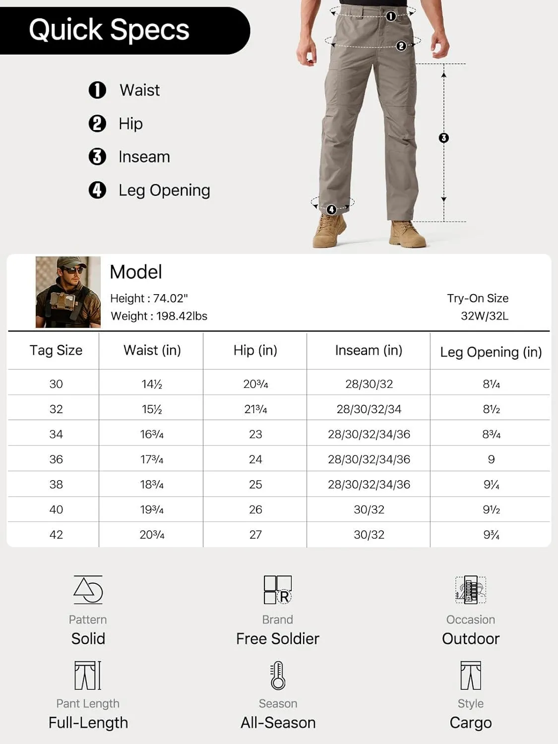 FREE SOLDIER Men's Cargo Pants Water Resistant Ripstop Tactical Pants for Men Work Pants Lightweight Outdoor Hiking Pants Men