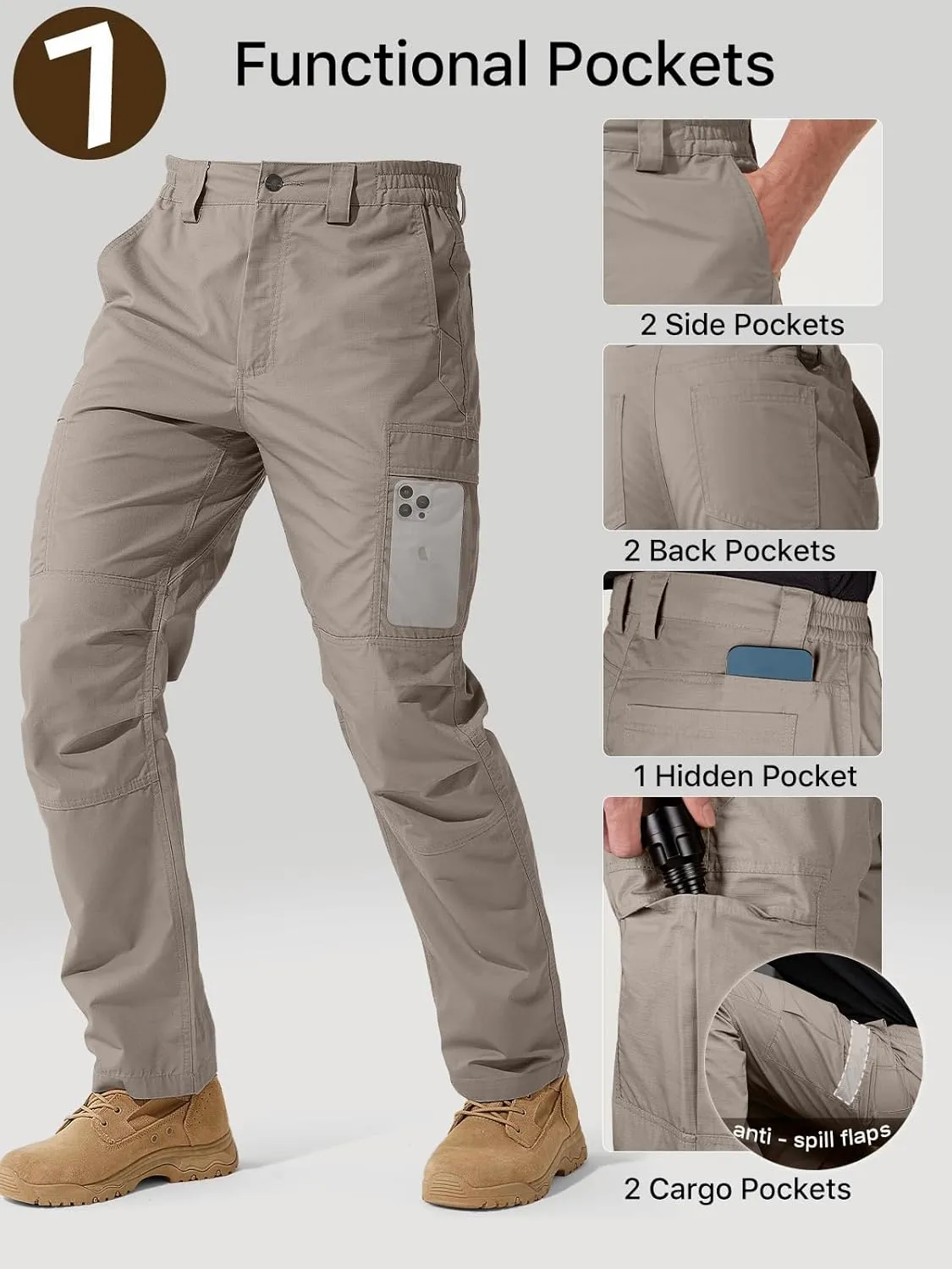 FREE SOLDIER Men's Cargo Pants Water Resistant Ripstop Tactical Pants for Men Work Pants Lightweight Outdoor Hiking Pants Men