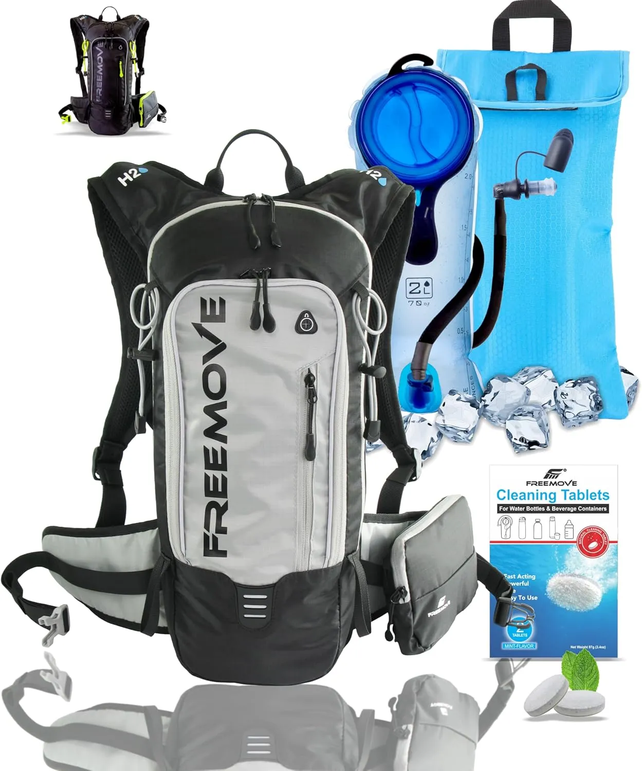 FREEMOVE Hydration Water Backpack 3in1 with 2L Bladder & Insulated Backpack Cooler Bag - a Complete Hydration Solution - Ideal Hydro Camel Back Pack for Hiking, Biking, Running, Cycling, MTB & Rave