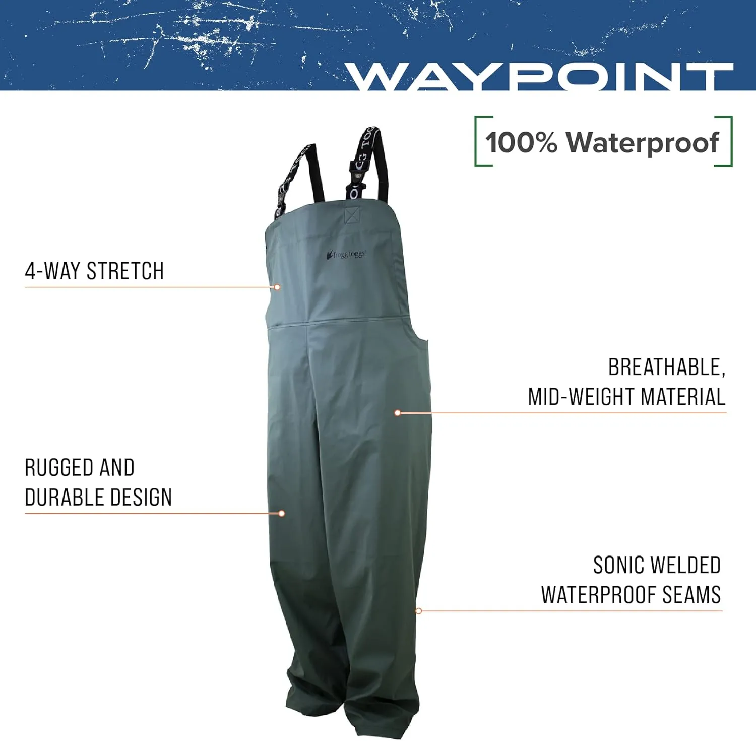 FROGG TOGGS Men's WayPoint Angler Waterproof, Durable Bibs with 4-Way Stretch