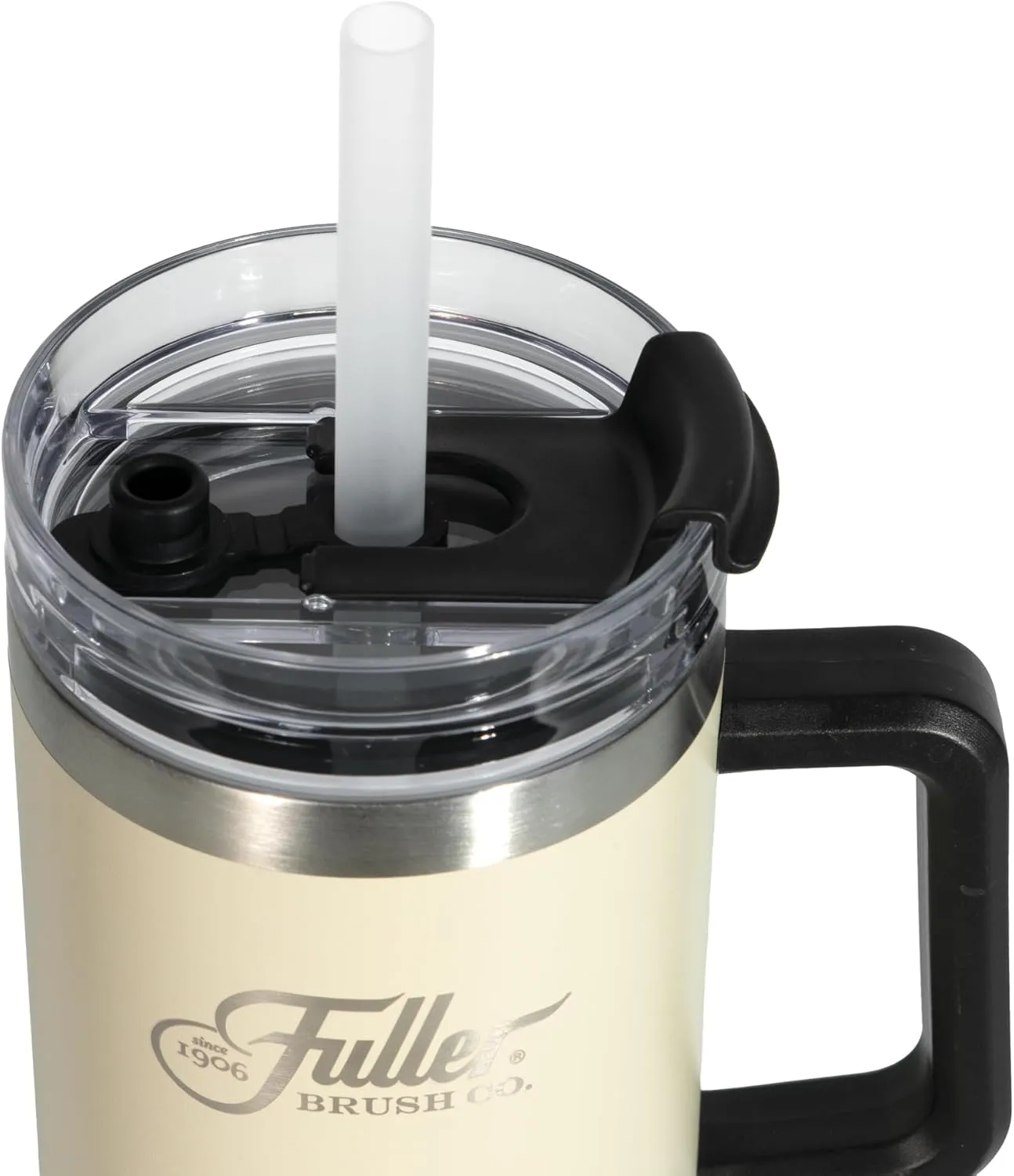 Fuller Brush Stainless Steel Tumbler with Handle - 40 oz. – Lead & BPA-Free - Double-Wall Insulated Travel Mug – Keeps Drinks Hot or Cold for Hours – Spill-Resistant Lid & Straw (Beige)