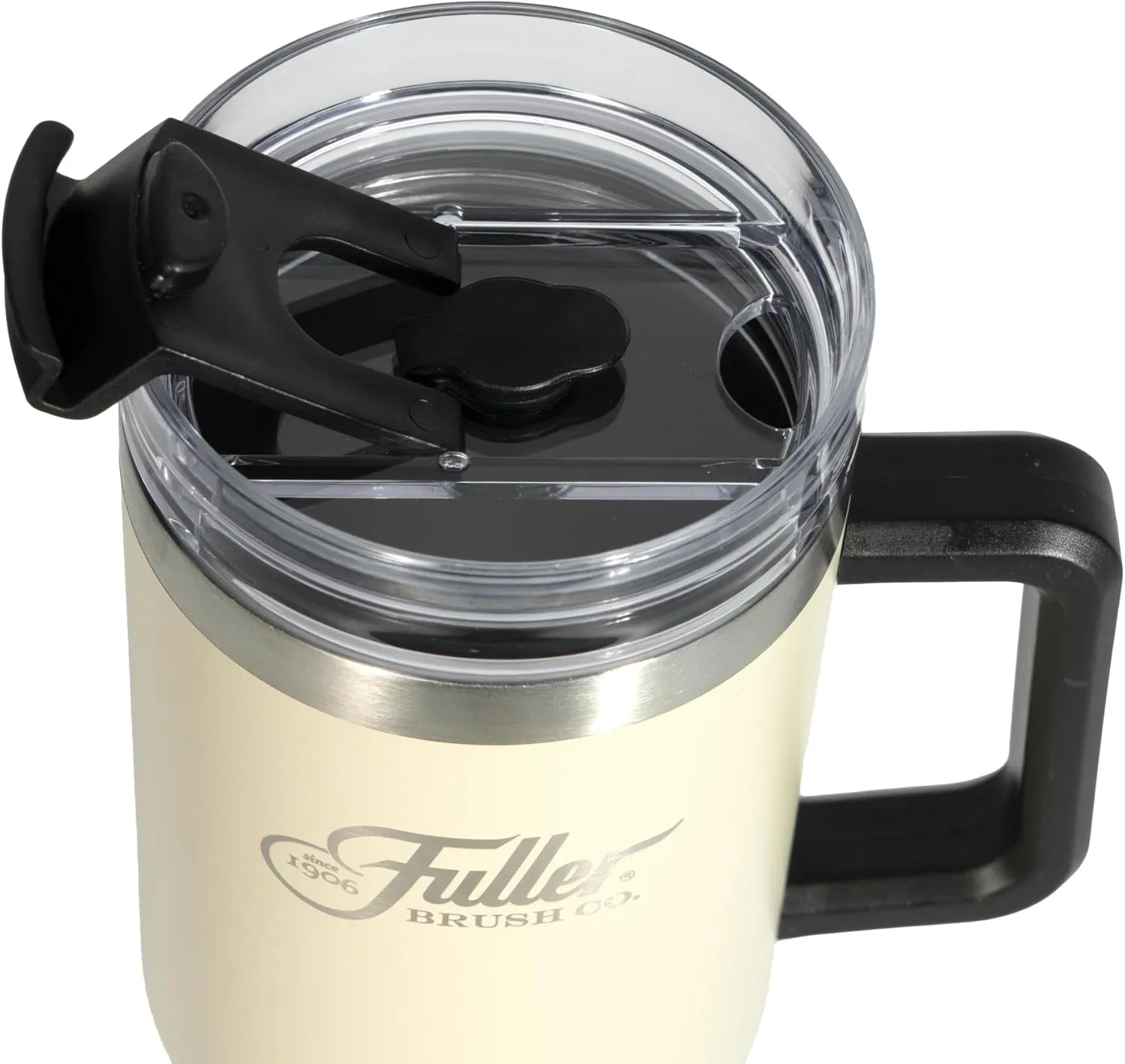 Fuller Brush Stainless Steel Tumbler with Handle - 40 oz. – Lead & BPA-Free - Double-Wall Insulated Travel Mug – Keeps Drinks Hot or Cold for Hours – Spill-Resistant Lid & Straw (Beige)