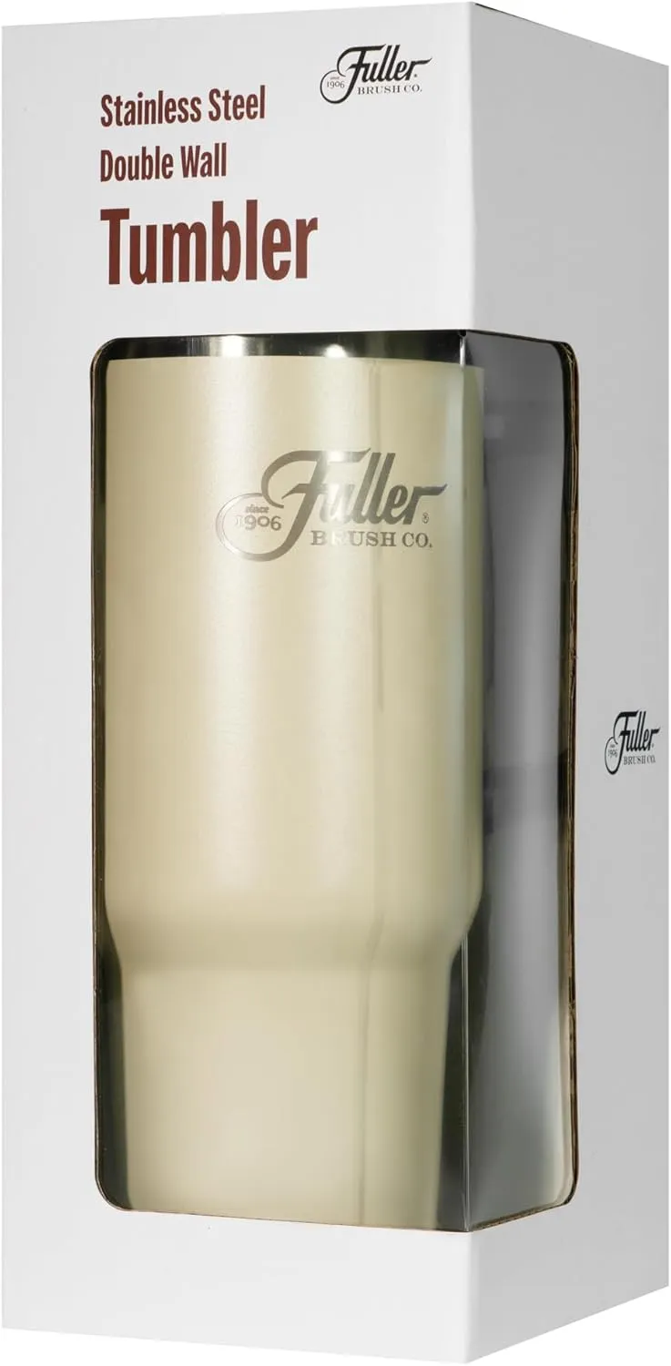 Fuller Brush Stainless Steel Tumbler with Handle - 40 oz. – Lead & BPA-Free - Double-Wall Insulated Travel Mug – Keeps Drinks Hot or Cold for Hours – Spill-Resistant Lid & Straw (Beige)