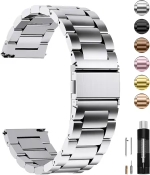 Fullmosa Watch Band, Quick Release Stainless Steel Replacement for Men Women, Metal Chain Watch Strap Width 16mm 18mm 19mm 20mm 22mm 24mm, Silver, 24mm