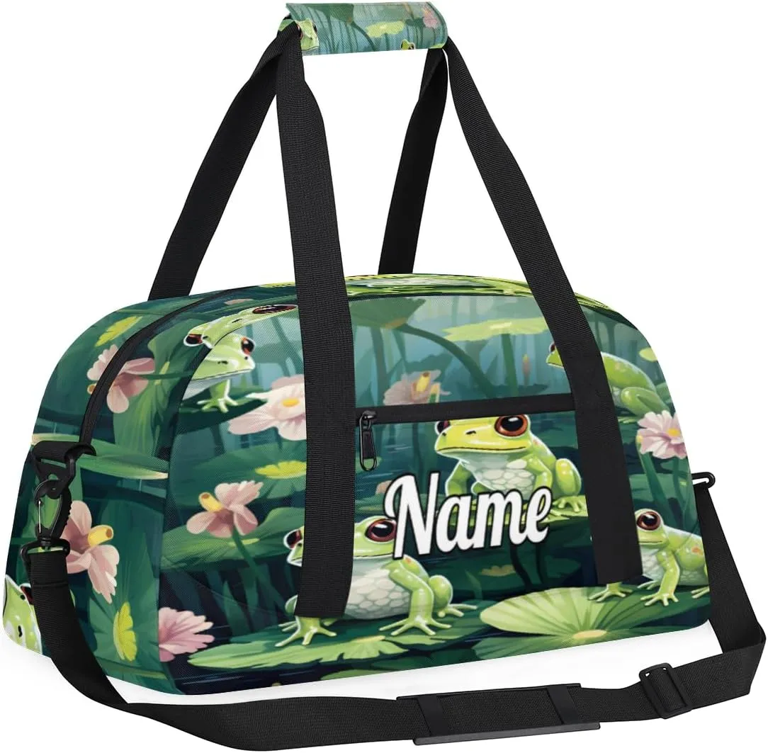 Funny Frog Print Custom Name Sport Duffel Bag Dance Bag for Girls Teens Personalized Ballet Bag Gift for Birthday Christmas Helloween