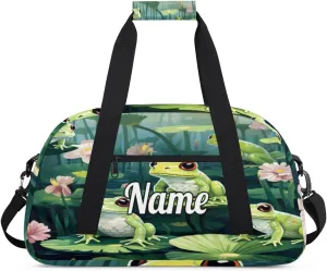 Funny Frog Print Custom Name Sport Duffel Bag Dance Bag for Girls Teens Personalized Ballet Bag Gift for Birthday Christmas Helloween