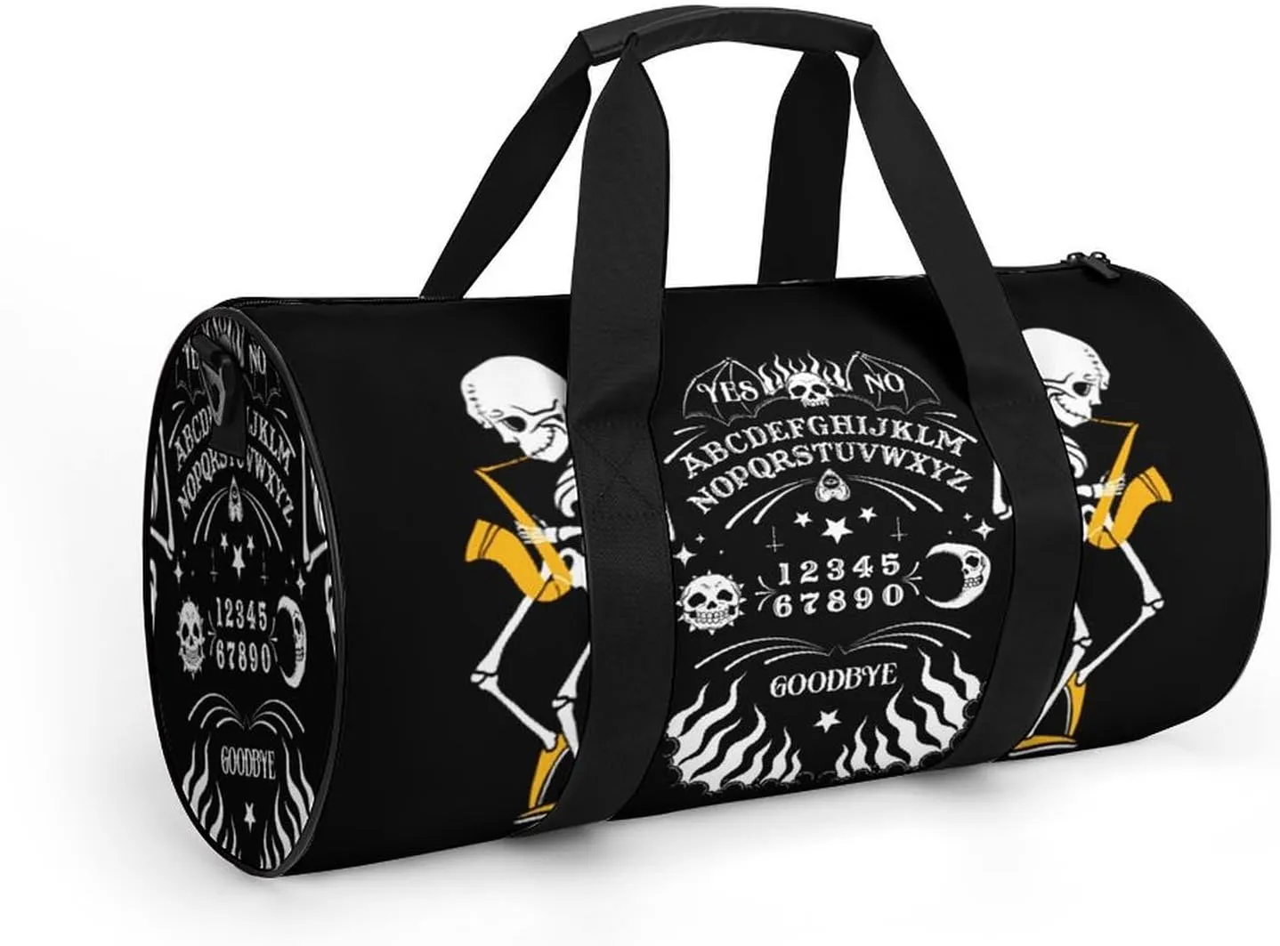 Funny Skeleton Spirit Board Sun Moon Goth Skull Black Large Capacity Cylindrical Fitness Bag, Hand-held Fitness Bag