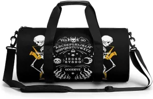 Funny Skeleton Spirit Board Sun Moon Goth Skull Black Large Capacity Cylindrical Fitness Bag, Hand-held Fitness Bag