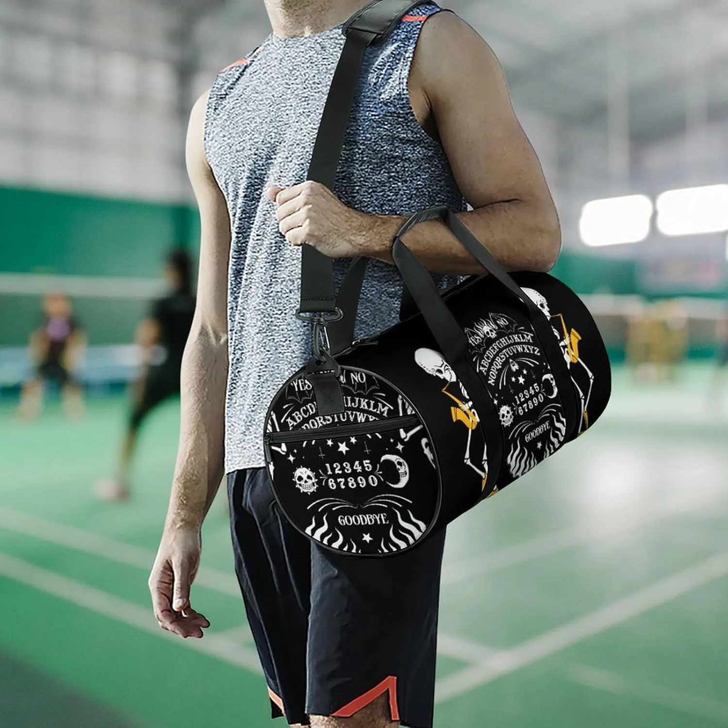 Funny Skeleton Spirit Board Sun Moon Goth Skull Black Large Capacity Cylindrical Fitness Bag, Hand-held Fitness Bag