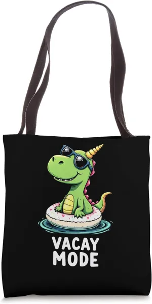 Funny T-Rex Vacation Mode Dinosaur Floatie Sunglasses Tote Bag