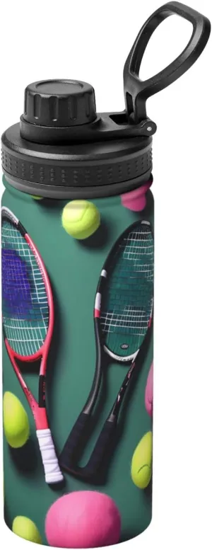 Funny Tennis Racquets and Tennis Balls Sports Insulated Water Bottle - Premium 18 oz. Stainless Steel Hydration Bottle for Outdoor Enthusiasts
