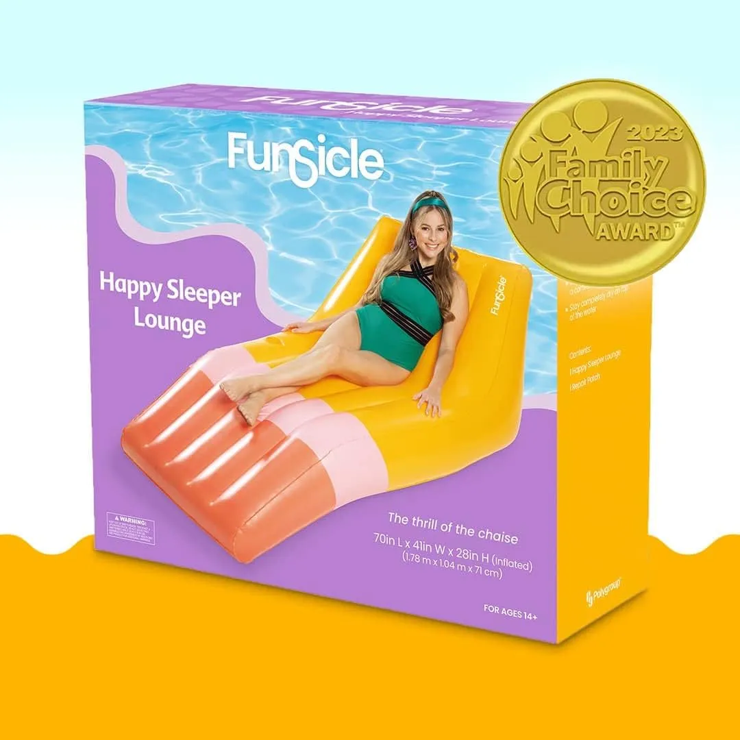 Funsicle 5.8 ft Happy Sleeper Inflatable Floating Lounge with Cup Holder