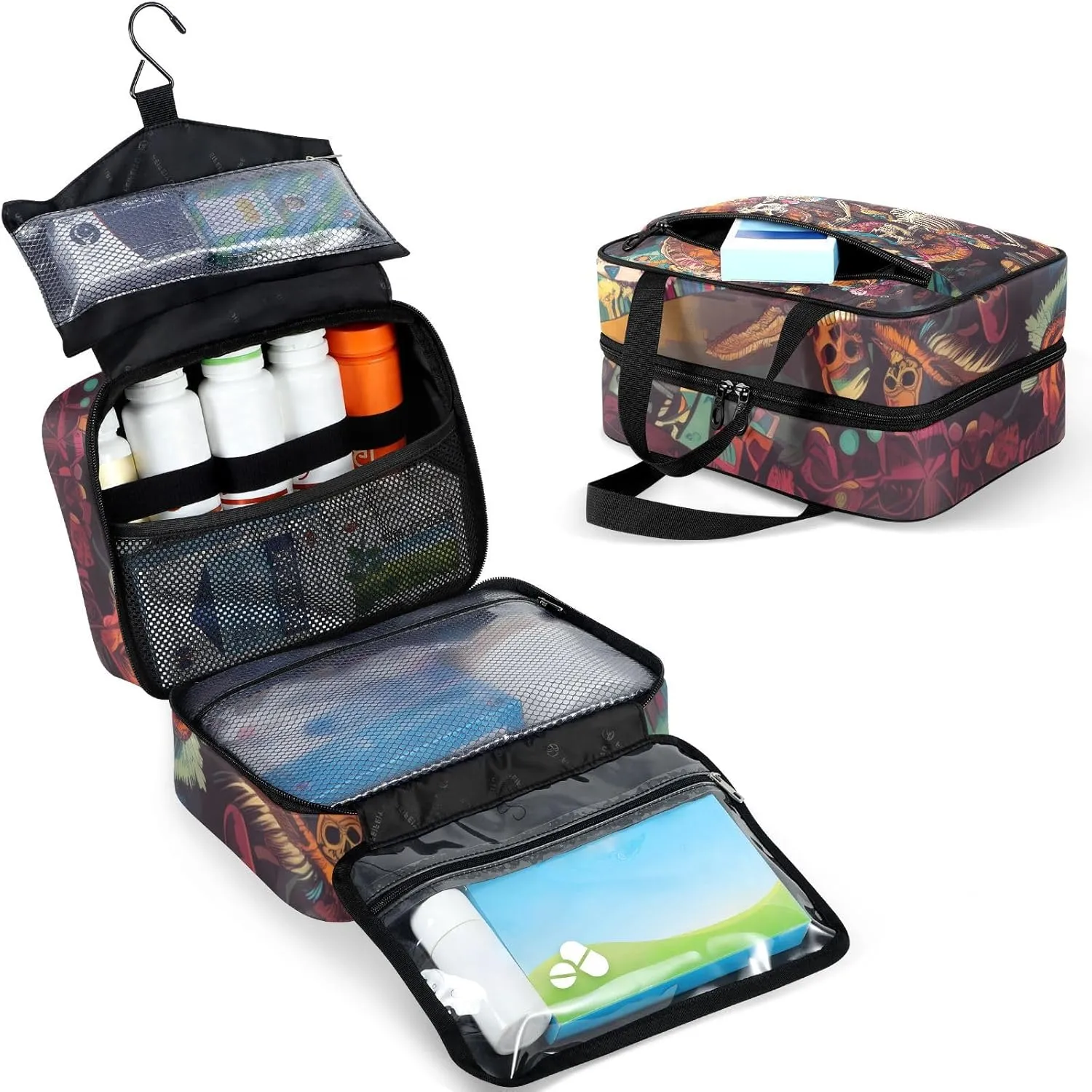 Fustylead Beautiful Skeleton Sister Enjoying Lives Large Medical Supplies Organizer Bag with Zipper Empty First Aid Bag Trauma Kit for Traveling Hiking Camping