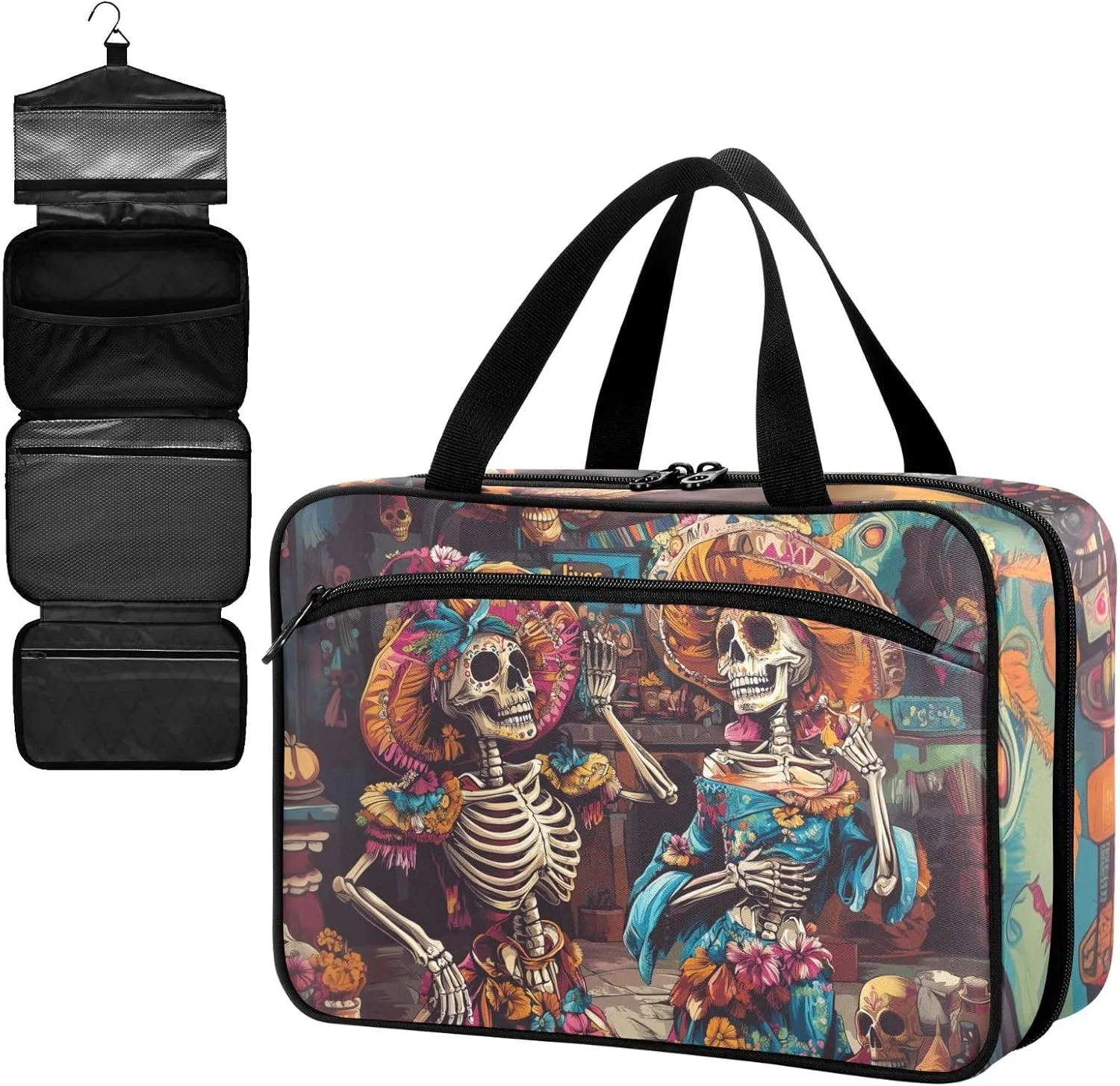 Fustylead Beautiful Skeleton Sister Enjoying Lives Large Medical Supplies Organizer Bag with Zipper Empty First Aid Bag Trauma Kit for Traveling Hiking Camping