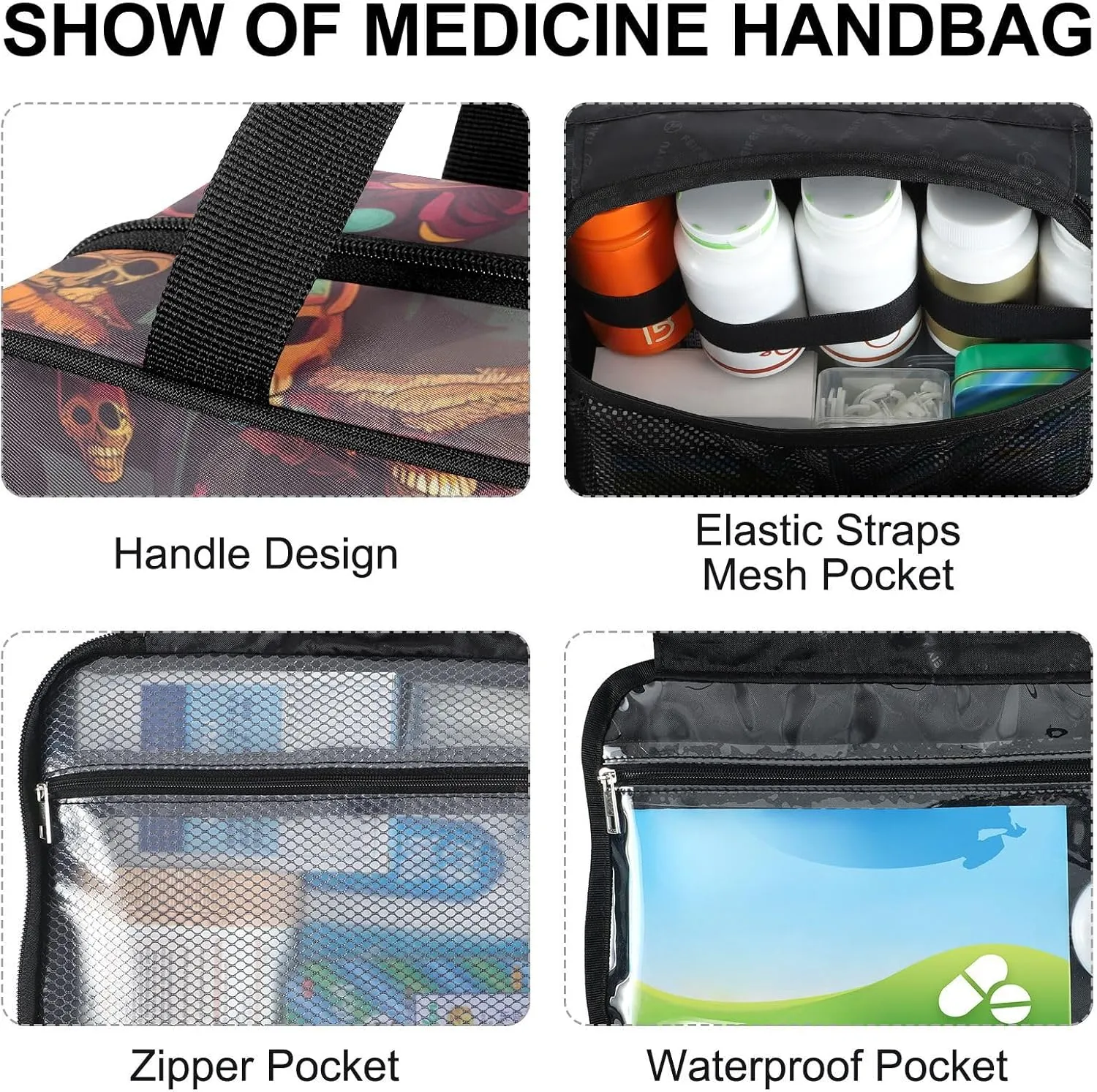 Fustylead Beautiful Skeleton Sister Enjoying Lives Large Medical Supplies Organizer Bag with Zipper Empty First Aid Bag Trauma Kit for Traveling Hiking Camping