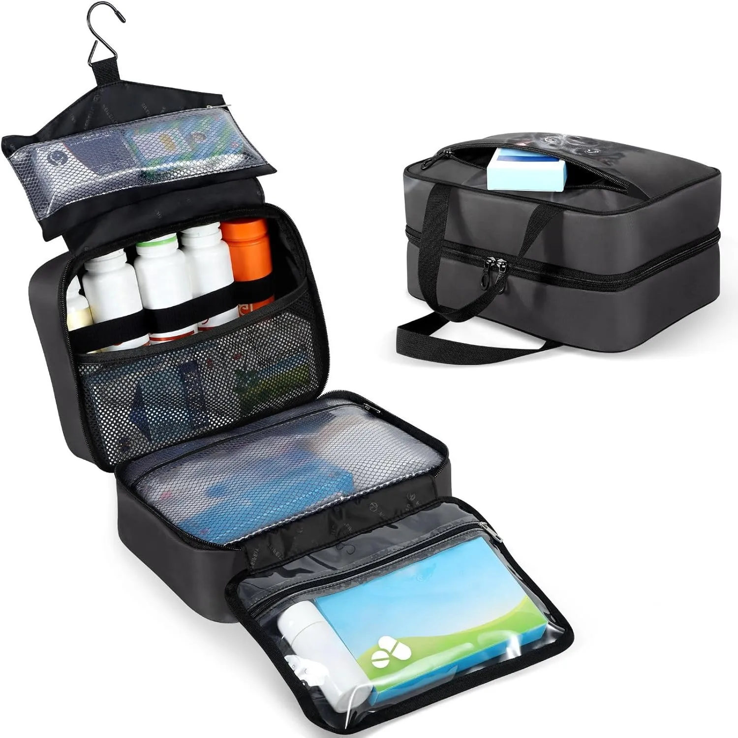 Fustylead Cute Black Dog Extreme Surprise Pill Organizer Bag Large Medicine Travel Carrying Case with Zipper for Vitamin Supplements Fish Oil, Empty First Aid Kit for Hiking Camping