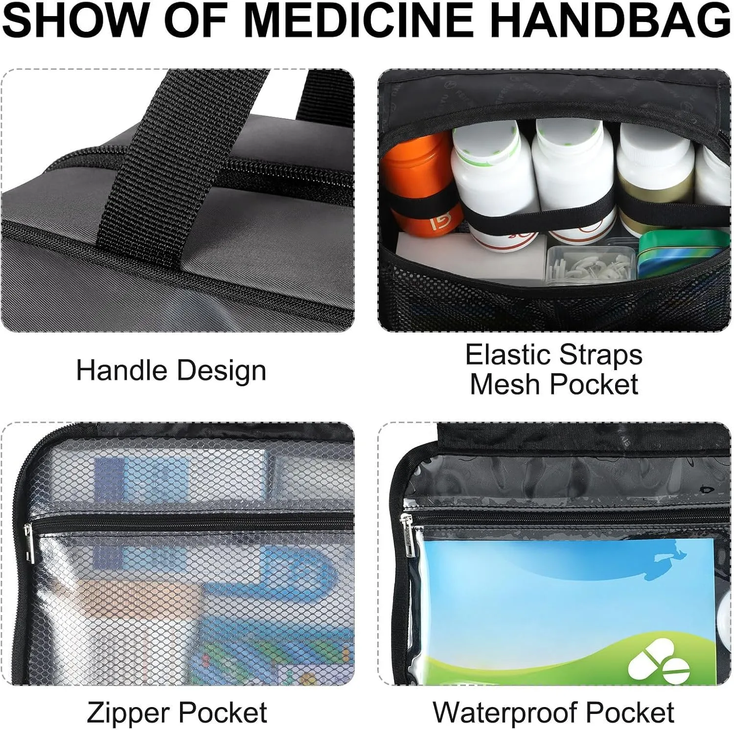 Fustylead Cute Black Dog Extreme Surprise Pill Organizer Bag Large Medicine Travel Carrying Case with Zipper for Vitamin Supplements Fish Oil, Empty First Aid Kit for Hiking Camping